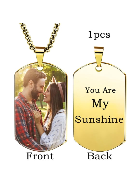 Laser Engraved Photo Pendant/Custom Full Color Printing Personalized Love Note Message Stainless Steel Ball Chain Necklace Handmade