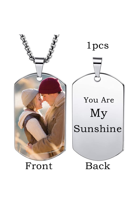 Laser Engraved Photo Pendant/Custom Full Color Printing Personalized Love Note Message Stainless Steel Ball Chain Necklace Handmade