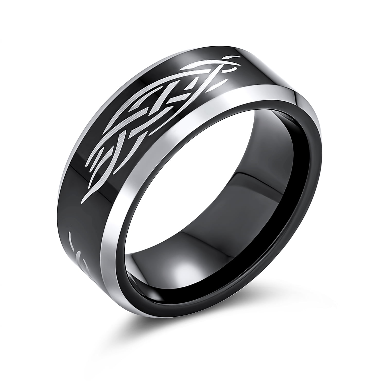 Laser Etched Catholic Black Christ Thorn Band Titanium Rings 8MM