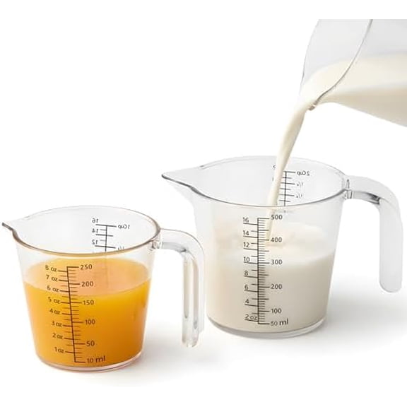 Laser-Etched Measuring Cup Set, 8 oz & 16 oz Clear Plastic Liquid Measuring Cups, Permanent oz/cup/Tbsp/mL Markings, Food-Grade for Baking & Cooking$$Home Decor, Kitchen, & Other