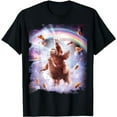 thumbnail image 1 of Laser Eyes Space Cat Riding Sloth, Llama - Rainbow T-Shirt, 1 of 5