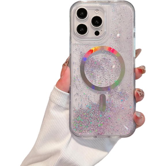 Laser Glitter Flowing Liquid Quicksand Magnetic Phone Case for iPhone, Compatible with (Purple,iPhone 14 Plus)