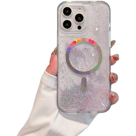 Laser Glitter Flowing Liquid Quicksand Magnetic Phone Case for iPhone, Compatible with (Purple,iPhone 15 Pro)