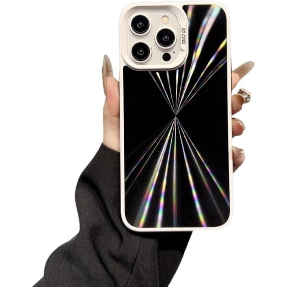 Laser Gradient Two-Color Aurora CD Pattern Phone case, Cool and Fashionable, White Frame, Drop-Proof and wear-Resistant, for iPhone 15 14 13 12 11 Pro Max Phone Case (Black,iPhone 12 Pro Max)