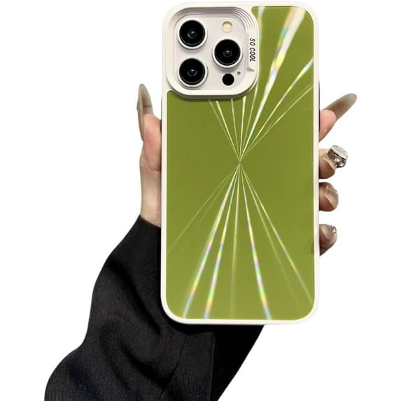 Laser Gradient Two-Color Aurora CD Pattern Phone case, Cool and Fashionable, White Frame, Drop-Proof and wear-Resistant, for iPhone 15 14 13 12 11 Pro Max Phone Case (Green,iPhone 14 Pro Max)