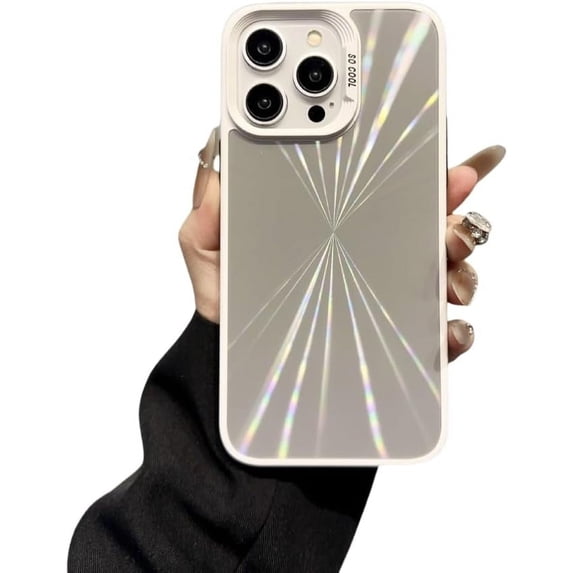 Laser Gradient Two-Color Aurora CD Pattern Phone case, Cool and Fashionable, White Frame, Drop-Proof and wear-Resistant, for iPhone 15 14 13 12 11 Pro Max Phone Case (Silver,iPhone 15 Pro Max)