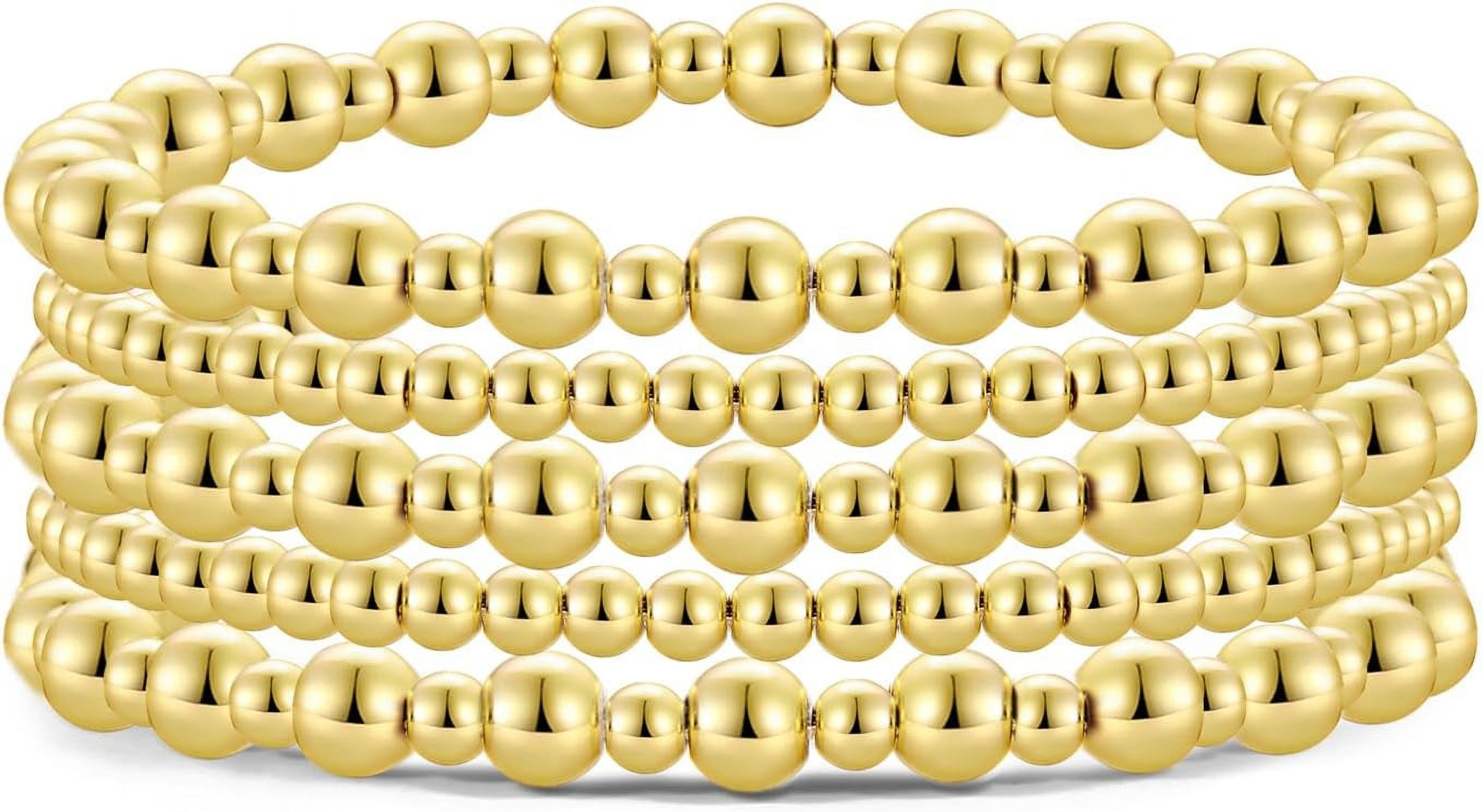 Gold Plate Bead Bracelet for Women 14K Gold Plated Bead Ball Bracelet