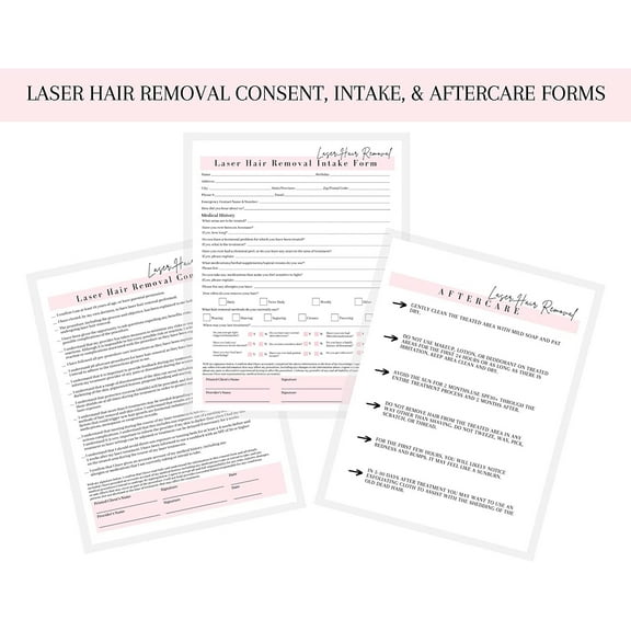 Laser Hair Removal Intake, Consent, and Aftercare Form with Fitzpatrick Chart 75 Pack 8.5 x 11" A1 Forms Clients Signature Client Forms Bundle White and Pink Design