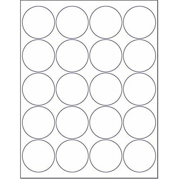 Laser / Ink Jet White Labels 2" Round for Printing with NO BLEED - 20 Per Page 500 Labels