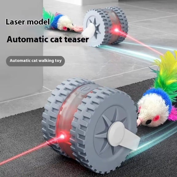 Laser Interactive Cat Toy - Automatic Rolling Ball with Mouse Tail, Infrared Laser, Self-Entertainment for Indoor Cats, Gray