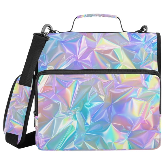 Laser Irregularity Pattern Binder Bag with Shoulder Strap 3 Ring Zipper Binder File Folder Document Storage