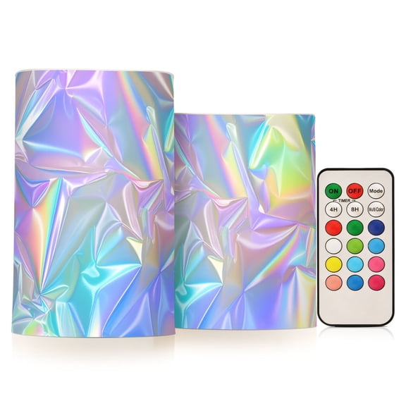 Laser Irregularity Pattern Flickering Flameless Candles LED Tealight Battery Operated with Remote Set of 2 Holiday Decor Ornaments