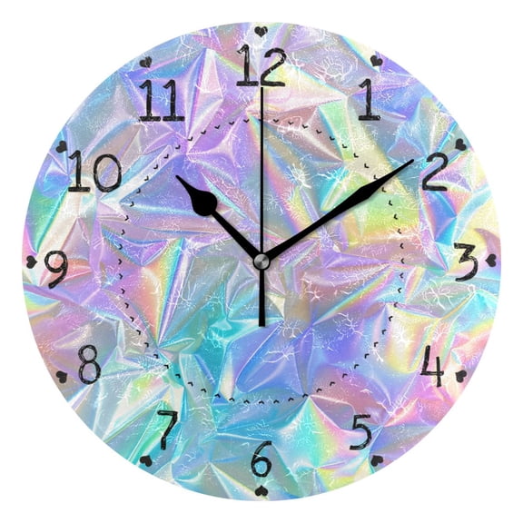 Laser Irregularity Pattern Round Wall Clock Silent Analog Battery Operated Black Pointer Home Decor 9.84" Diameter