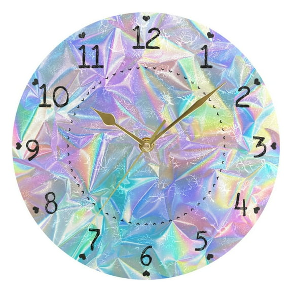 Laser Irregularity Pattern Round Wall Clock Silent Analog Battery Operated Gold Pointer Home Decor 9.84" Diameter