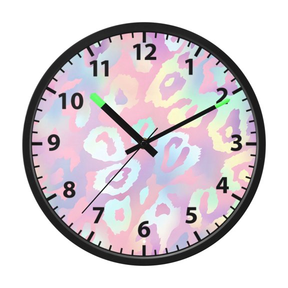 Laser Leopard Print Pattern Wall Clock 12 Inch Voice Activated Night Light Silent Non Ticking