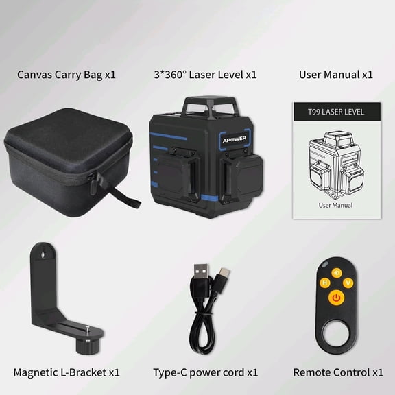 Laser Level 360 Self Leveling, 3 x 360 Cross Line Lazer Leveler Tool for Construction and Picture Hanging, Rechargeable Nivel Laser Outdoor, L-Magnetic Bracket Included$$