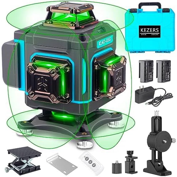 Laser Level 360 Self Leveling,4 x 360 Laser Level with Screen Green Laser Level Line tool Leveling and Alignment Laser Tool with Pulse Mode for Construction and Picture Hanging,Remote Control