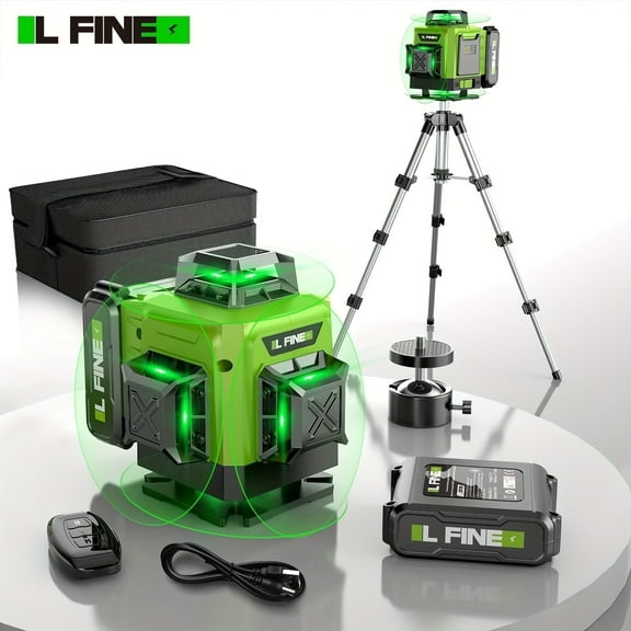 LFINE 4D Self-Leveling Laser Level, Plastic Alloy Material - 4x360 Cross Line with Tripod, 4800mAh Battery, Durable Case for Construction & Tile Work
