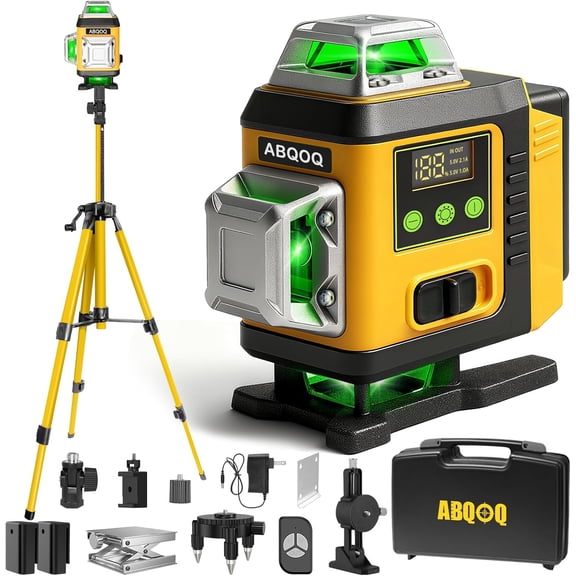 Laser Level - 360 Self Leveling with Tripod, 4 x Lazer Leveler Tool Green Line for Ground Leveling, 16 Picture Hanging, Measuring, Construction