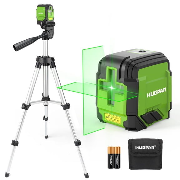 Laser Level with 40in Tripod, HUEPAR 98Ft Self Leveling Laser Level Green Line Laser Cross Line Laser Leveler Tool for Picture Hanging, Home Renovation, Indoor Project, Battery&Carrying Bag Included