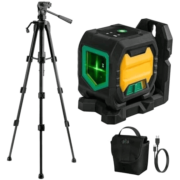 Laser Level with 47 Inch Tripod, IP54 Rechargeable 65Ft Green Cross Line Laser Self Leveling, Light Indicator, 3 Brightness Mode, Lazer Leveler Tool for Picture Hanging, Tile, Home Renovation
