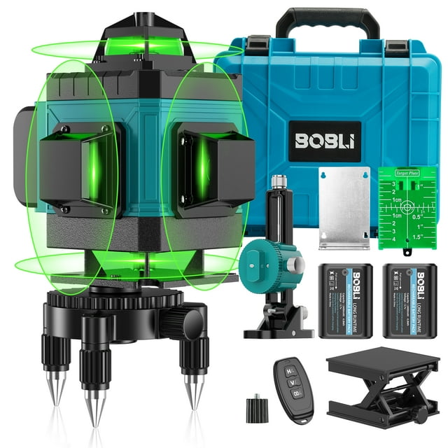 Laser Level, BOBLI 16 Lines Bluetooth Laser Level Self-Leveling Tool, 200ft Outdoor Rugged, 4D Green Cross Line Professional Construction Laser for Home Improvement Layout or Architectural Design