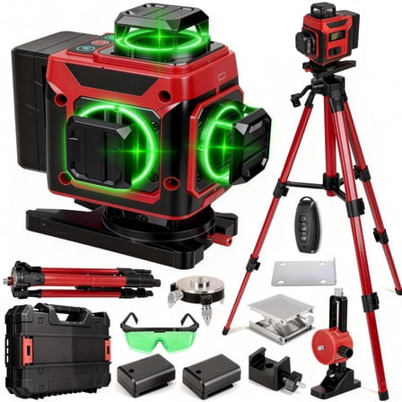 Laser Level,GOCHIFIX 16 Lines 4x360° Green Cross Laser Level Self Leveling with Tripod,Rotating Light Window,Rechargeable Battery and Storage Box,Red
