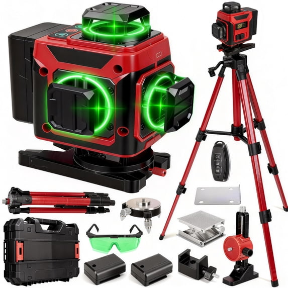 Laser Level,GOCHIFIX 16 Lines 4x360° Green Cross Laser Level Self Leveling with Tripod,Rotating Light Window,Rechargeable Battery and Storage Box,Red