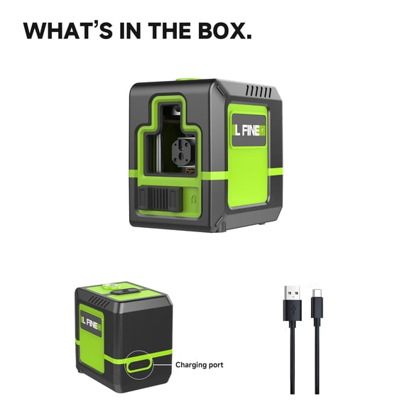 Lfine Self-Leveling Green Cross Line Laser Level, Plastic Material, 165 ft Measuring Range, 1200mAh Rechargeable Li-ion Battery