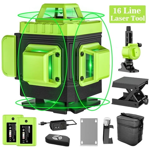 Laser Level Self Leveling,HDJ 16 Lines  4x360 Laser Level Tool,4D Green Cross Horizontal Vertical Laser Tool With Remote Control and 2PCS 2400mAh Battery
