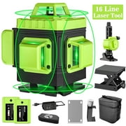 Laser Level Self Leveling,HDJ 16 Lines 4x360  Laser Level Tool,4D Green Cross Horizontal Vertical Laser Tool With Remote Control and 2PCS 2400mAh Battery