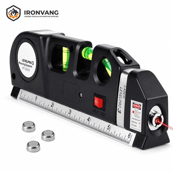Laser Level Tool with 8 ft Measuring Tape, Multipurpose Laser Leveler with Horizontal Vertical Cross Line, 3 Bubble Levels for Picture Hanging, Shelves, Cabinets & Home Improvement