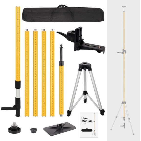 Laser Level Tripod, 12Ft/3.6M Adjustable Telescoping Laser Pole with 23.6 Inch Extension Pole & Wide Top Plate & Bubble Level, 1/4"-20 & 5/8"-11 Mount for Laser Scanner/Level$$Tools & Hardware Other