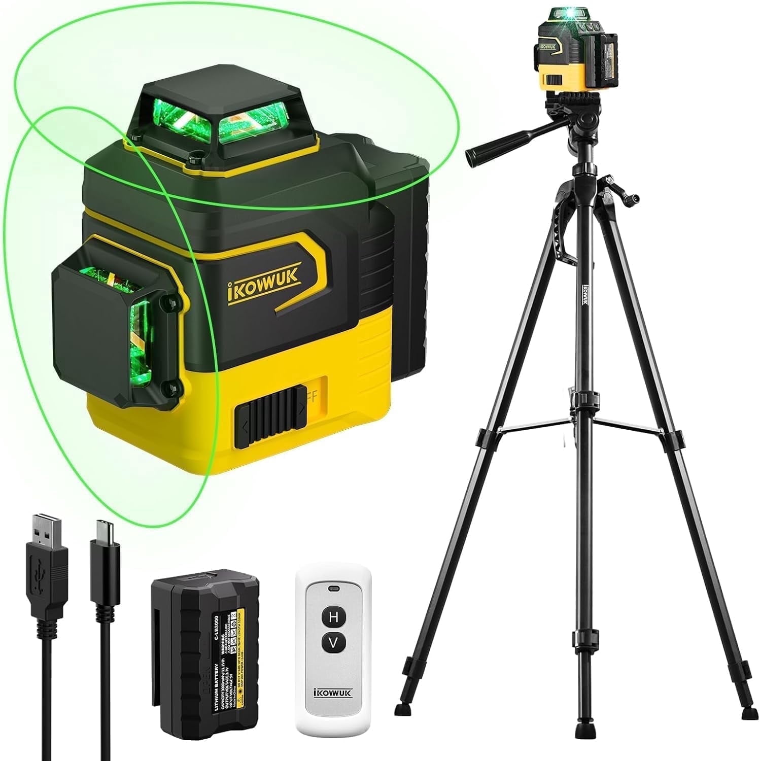 IKOVWUK Laser Level, 2x360Â° Green Cross Line, Self-Leveling, USB