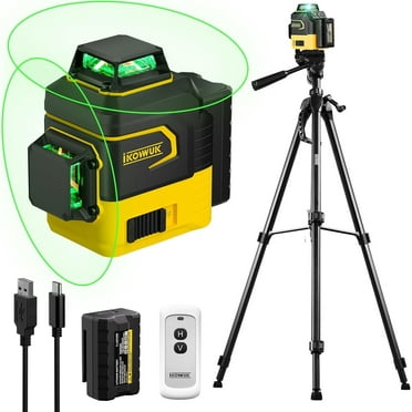 Laser Level with Tripod, 2x360° Self-leveling Green Cross Line, 8 Lines Laser Level Tool with Rechargeable Battery & Type-C Charging Port, Compact Adjustable 1.6M Tripod & Carry Pouch Included