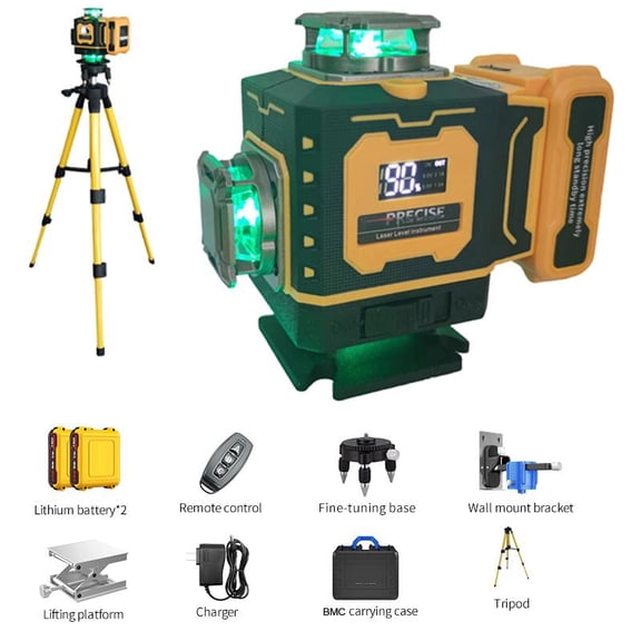 Laser Level with Tripod, Alloyman 4x360° Self Leveling Laser Level, Green Line Laser 4D Laser Leveler Tool with 2Pcs Lithium Batteries for Picture Hanging, Tile, Home Renovation, Indoor