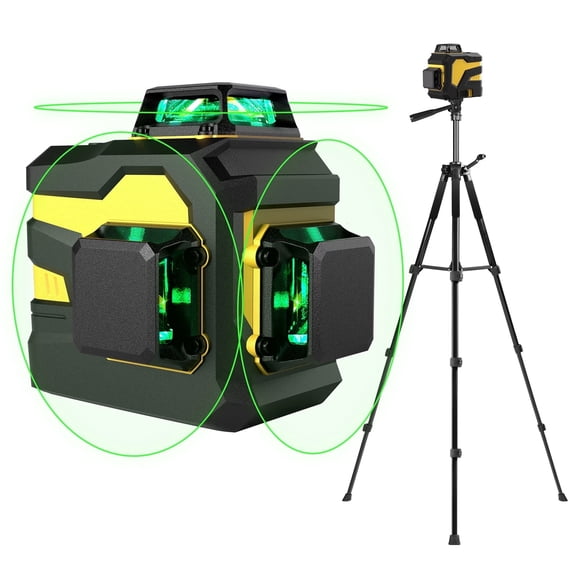 3x360° Laser Level with 60" Adjustable Tripod, Self-Leveling Green Cross Line Laser Tool, 5200mAh Rechargeable Battery, Remote Control for Construction and Picture Hanging