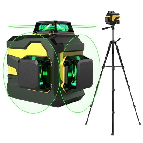 3x360° Laser Level with 60" Adjustable Tripod, Self-Leveling Green Cross Line Laser Tool, 5200mAh Rechargeable Battery, Remote Control for Construction and Picture Hanging