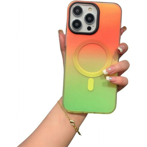 Laser Magnetic Frosted Gradient Dazzling Color Phone Case, Two-Color Splicing, Magnetic Suction, Drop-Proof, for iPhone 15 14 13 12 11 Pro Max Plus Case (P3,iPhone 15 Pro Max)