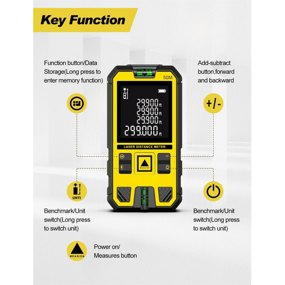 Laser Measure,Laser Distance Meter Device IP54 Portable Digital Measure Tool Range with Bubble Levels and LCD Backlit$$Tools