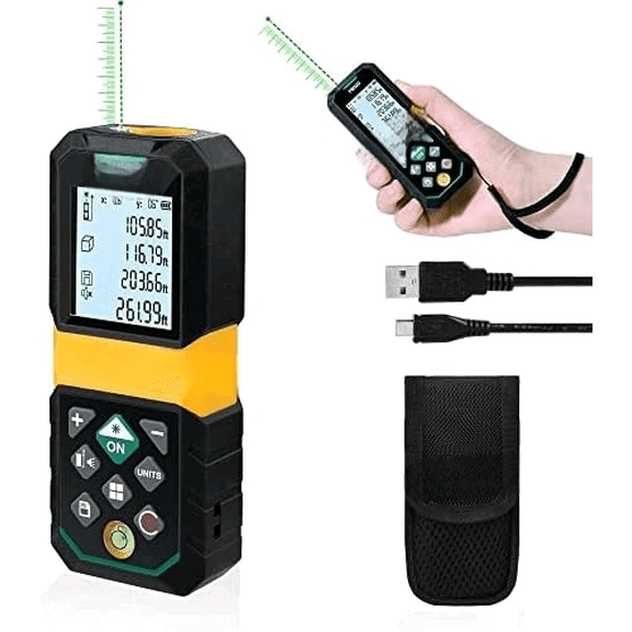 Laser Measure Rechargeable, 265Ft Green Beam Laser Measurement Tool with Angle Sensor& 30 Sets Data Storage &1/4"-20 Threaded Hole - Ft/Ft+in/in/M Units - Pythagorean Mode, Area, Volume$$Tools