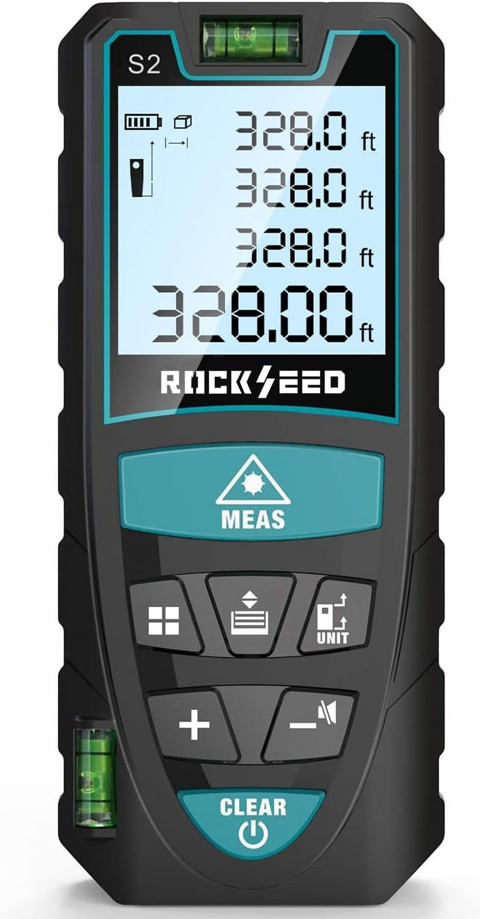 Laser Measure,RockSeed 328 Feet Digital Laser Distance Meter with 2 Bubble  Levels,M/in/Ft Unit Switching Backlit LCD and Pythagorean Mode, Measure