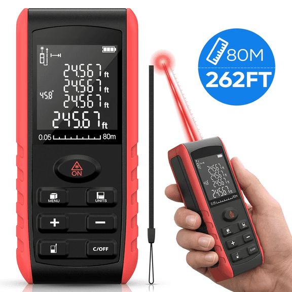 Laser Measurement Tool 80M/262FT-LAKWAR Digital Laser Distance Meter with Electrical Angle 99 Sets Date Save