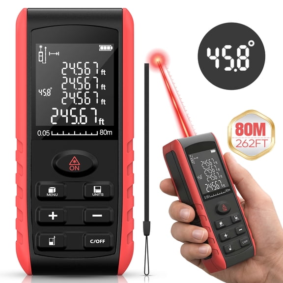 Laser Measurement Tool 80M/262FT-LAKWAR Digital Laser Distance Meter with Electrical Angle 99 Sets Date Save