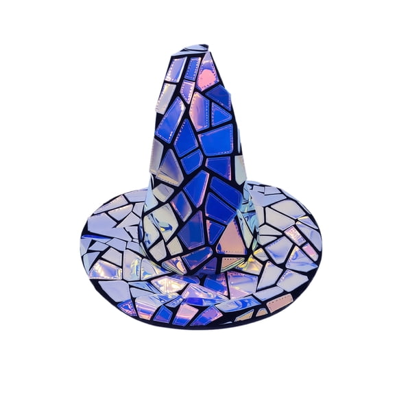 Laser Patterned Cyber Style Stage Lighting Witch Hat Irregular Geometric Print Costume Accessory for Halloween Decor