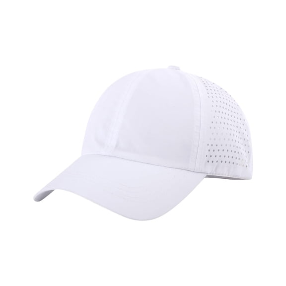 Laser Perforated Waterproof Womens Baseball Cap, Adjustable Quick Dry Mesh Snapback Sun Hat, Breathable Performance Sports Headwear, Lightweight Cooling Cap for Golf, Running, Workout,White