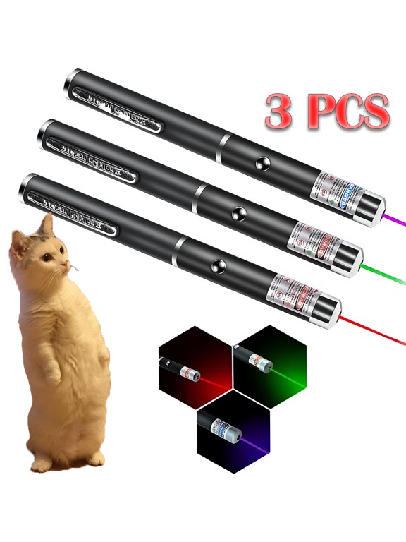 Laser Pointer,Cat Laser Toys,3 Packs,900Mile Strong Pointer Pen,Multi Purpose(Red,Green,Purple),6.1x0.55inch,Black