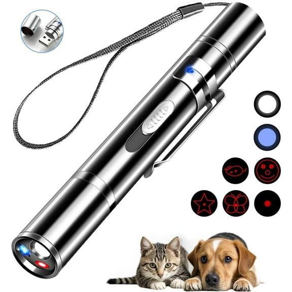 Laser Pointer Cat Toys, Cat Laser Pointer Toy with Three Light Modes, Five Adjustable Patterns,USB Portable Charging, Interactive cat Toy Multifunctional and Portable