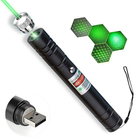 Laser Pointer,Tactical Flashlights 2000 Metres Green Long Range High Power Handheld Flashlight,Rechargeable Laser Pointer for USB,with Star Cap Adjustable Focus Suitable for Projecto