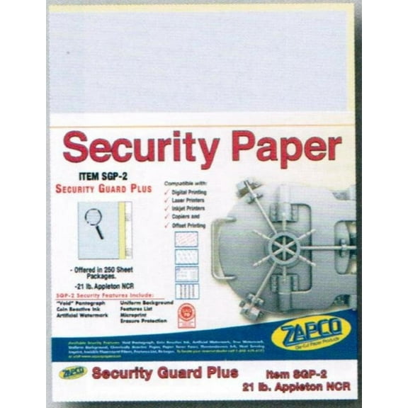 Laser Print Security Paper (SGP-2-R), Blue/Canary 21-lb 2-Part Carbonless, 8.5" x 11", 500 SHEETS/DOUBLE-PACK, YIELDS 250 SETS